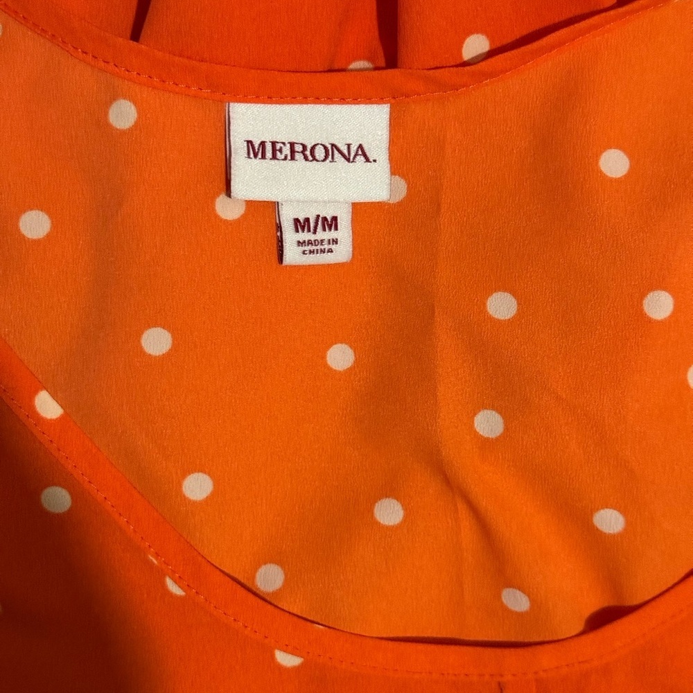 Merona Mini Dress Orange White Polka Dots Sleeveless Size M - Picture 5 of 6